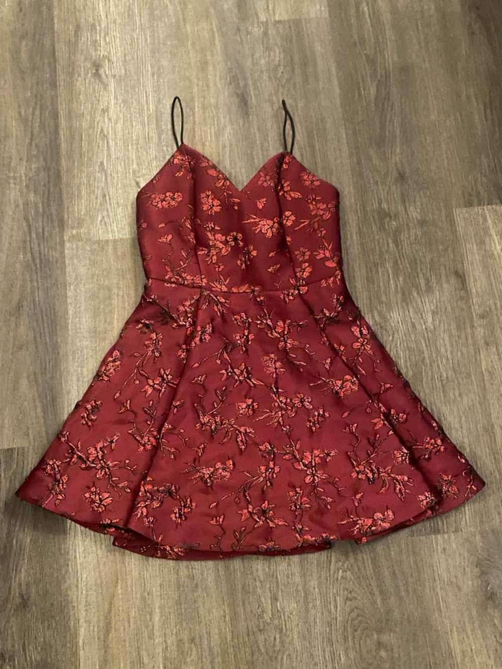 Alice + Olivia Burgundy Floral Fit-and-Flare Mini Dress